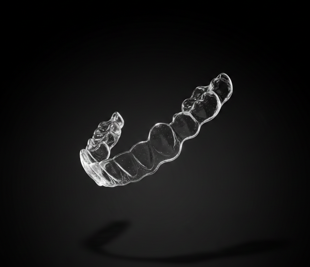Clear retainer maintaining teeth alignment